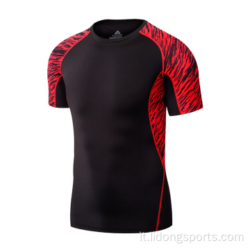 Lidong commerci all&#39;ingrosso personalizzato manica corta Tops Sport Senza soluzione di continuità Sport Mens Compression Gym Wear